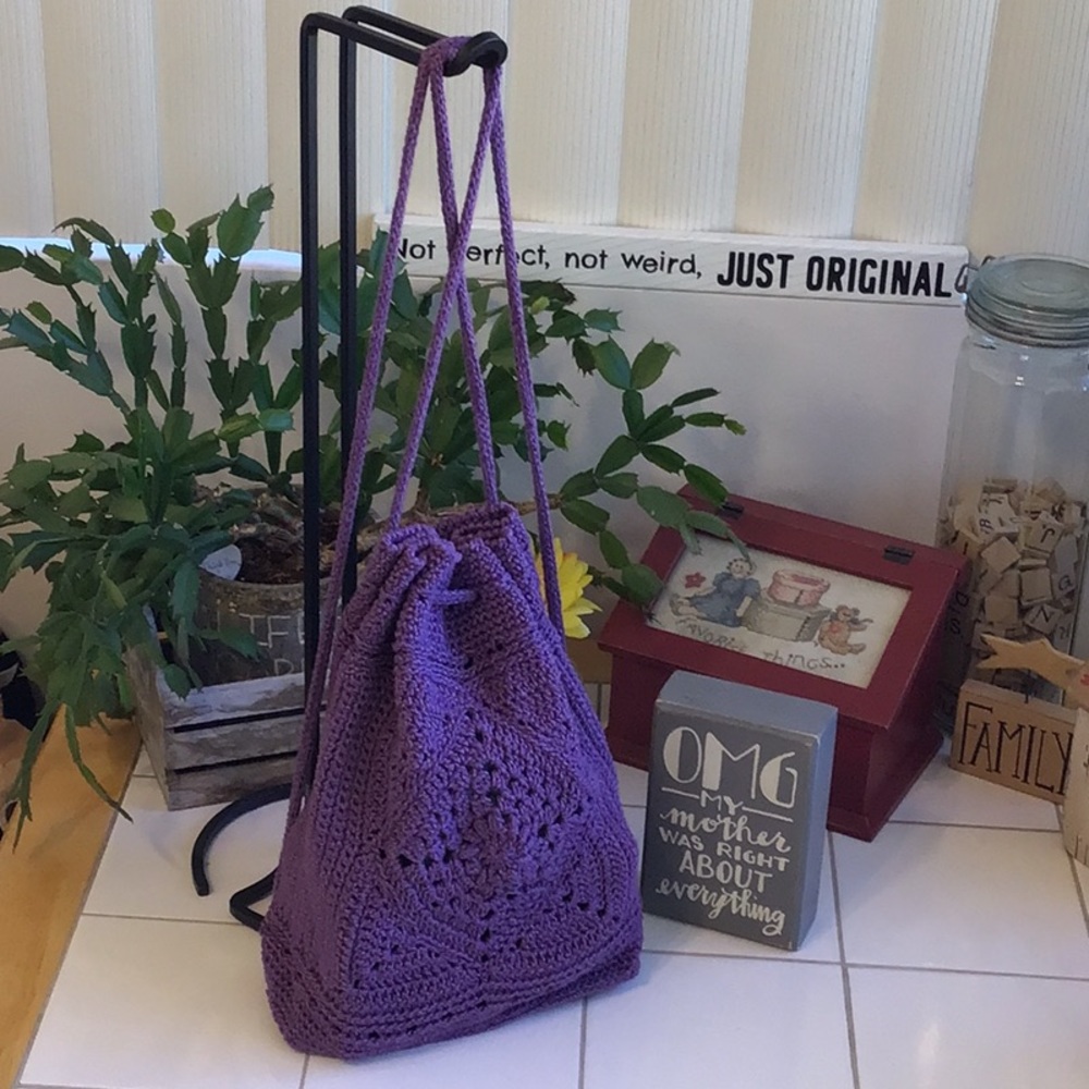 Purple Crocheted Drawstring Backpack (#4) - image 1